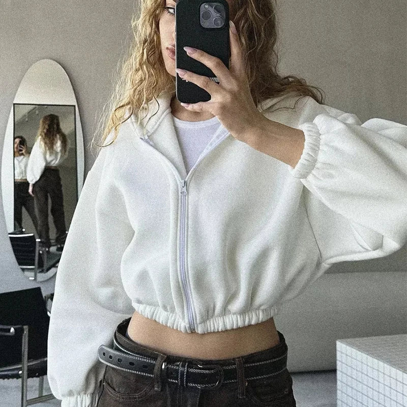 Fall Women's Fashion Zipper Hoodie Cropped Jacket